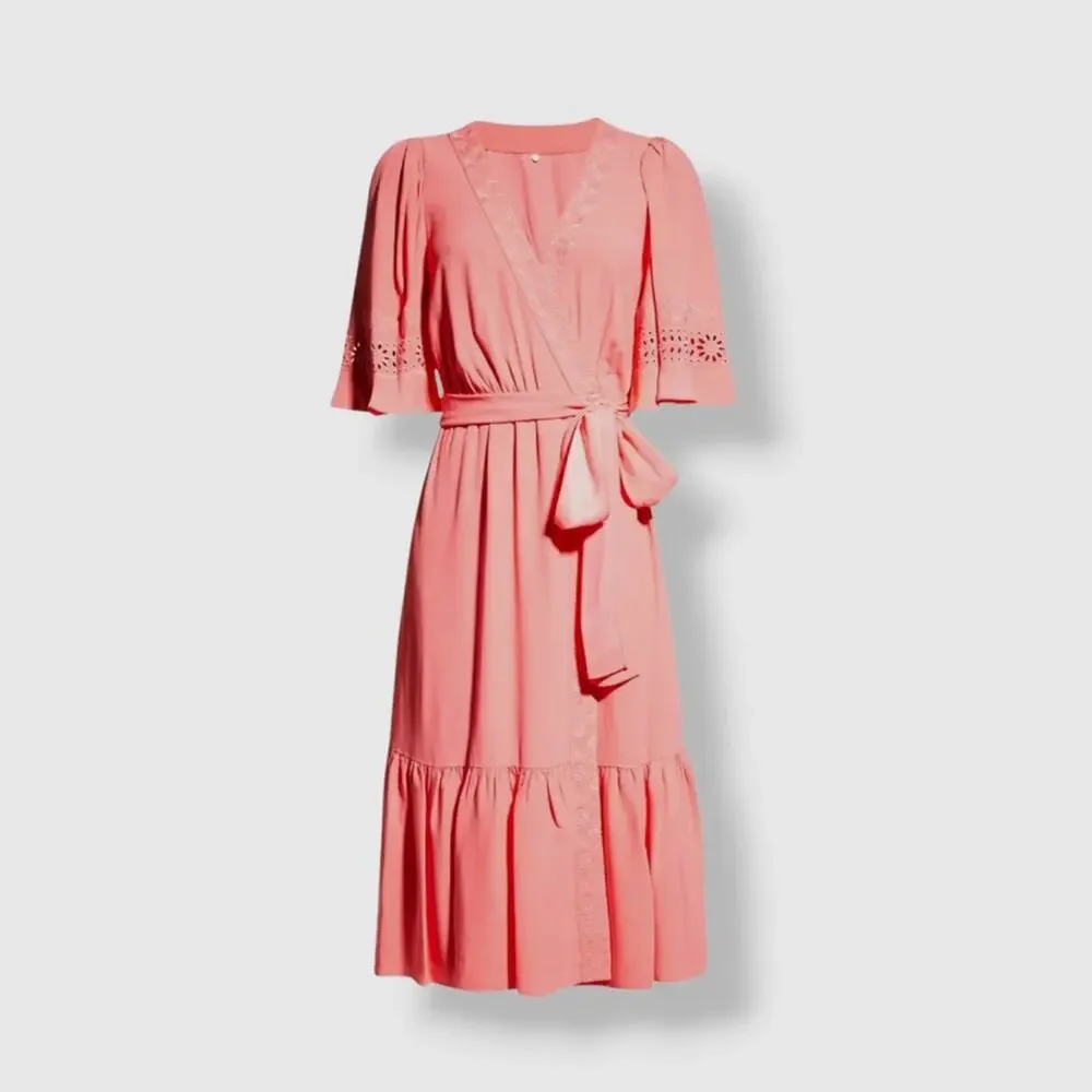 Kobi Halperin Elaine Flamingo Short Flutter Sleeve Wrap Midi Dress Women’s XL - Picture 14 of 14